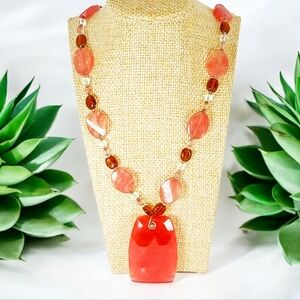 Vintage Red Aventurine Dangle Y Necklace Multicolor Bold Boho Chic Hippie Y2k